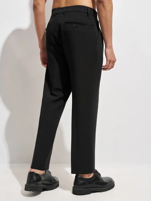 Purple By Highlander Men Black Tapered Fit Solid Korean Pant