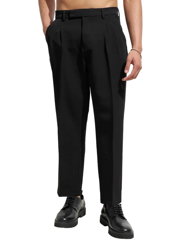 Purple By Highlander Men Black Tapered Fit Solid Korean Pant