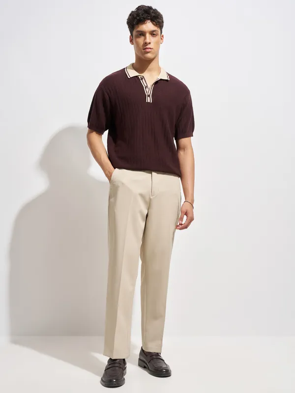 Purple By Highlander Men Beige Tapered Fit Solid Korean Pant