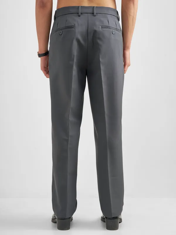 Purple By Highlander Men Grey Tapered Fit Solid Formal Trouser