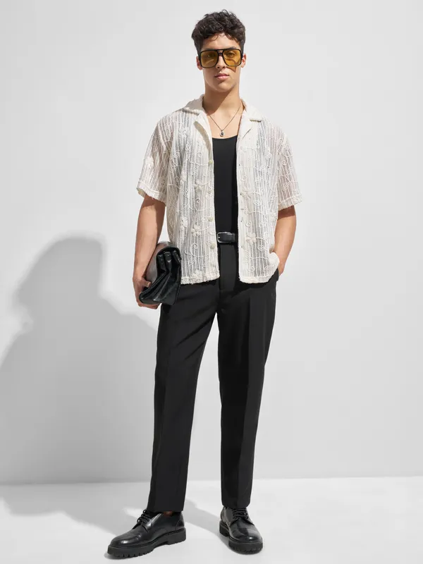 Purple By Highlander Men Black Tapered Fit Solid Korean Pant