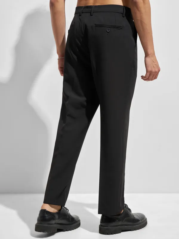 Purple By Highlander Men Black Tapered Fit Solid Korean Pant