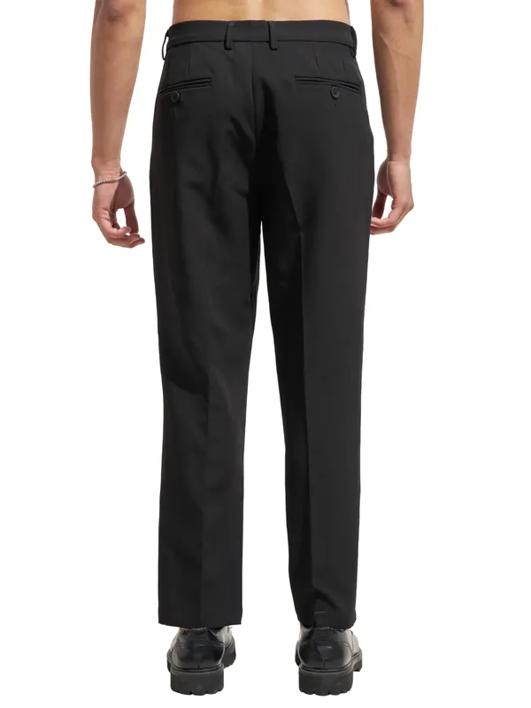 Purple By Highlander Men Black Tapered Fit Solid Korean Pant