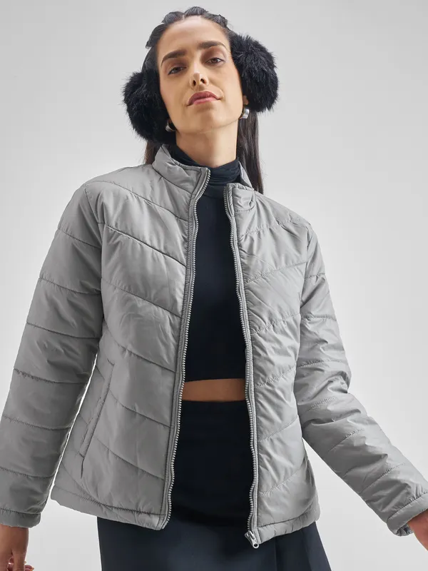 Tokyo Talkies Women Grey Puffer Jacket