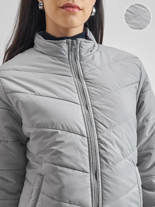 Tokyo Talkies Women Grey Puffer Jacket