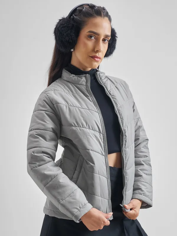 Tokyo Talkies Women Grey Puffer Jacket