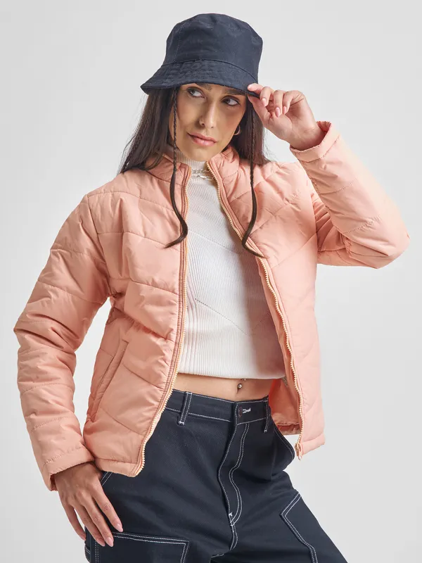 Tokyo Talkies Women Pink Puffer Jacket
