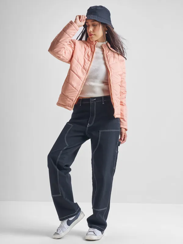 Tokyo Talkies Women Pink Puffer Jacket