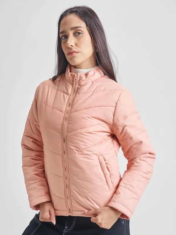 Tokyo Talkies Women Pink Puffer Jacket