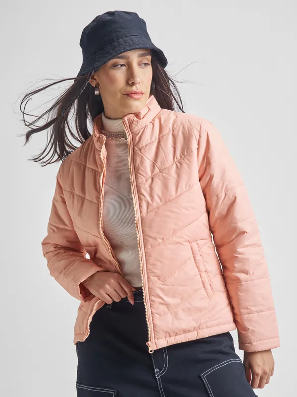 Tokyo Talkies Women Pink Puffer Jacket