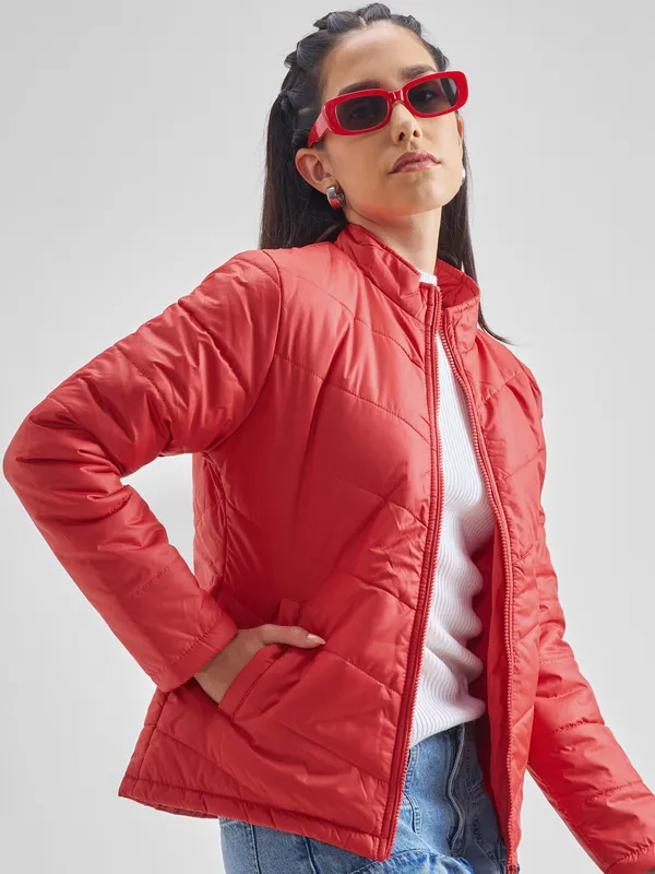 Tokyo Talkies Women Red Puffer Jacket
