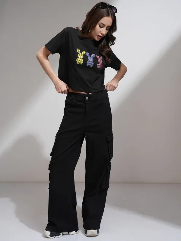 Tokyo Talkies Women Black Straight Fit Stretchable Jeans