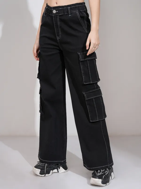 Tokyo Talkies Women Black Straight Fit Stretchable Jeans