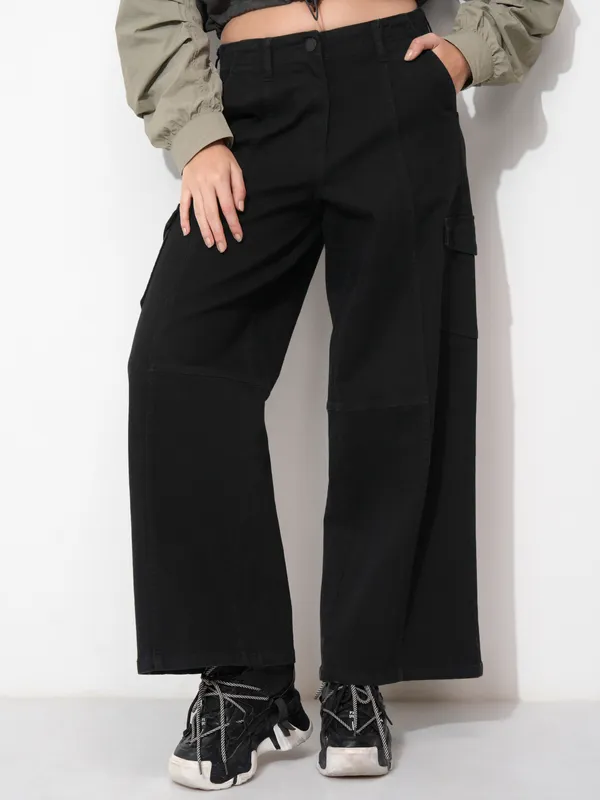 Tokyo Talkies Women Black Wide Leg Stretchable Jeans
