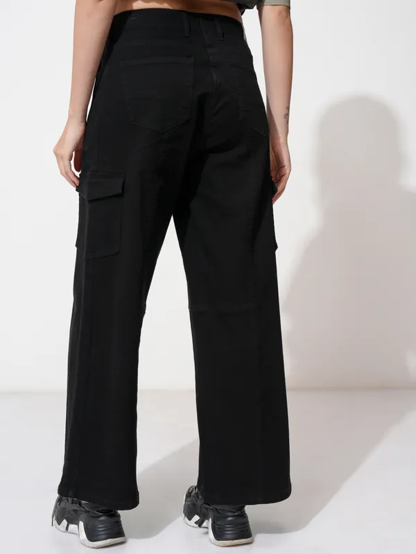 Tokyo Talkies Women Black Wide Leg Stretchable Jeans
