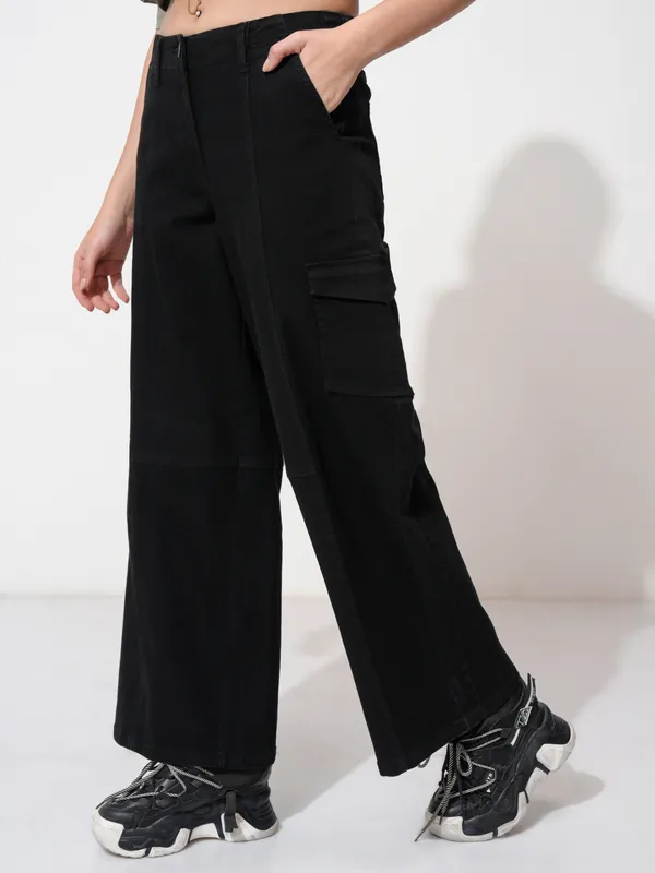 Tokyo Talkies Women Black Wide Leg Stretchable Jeans