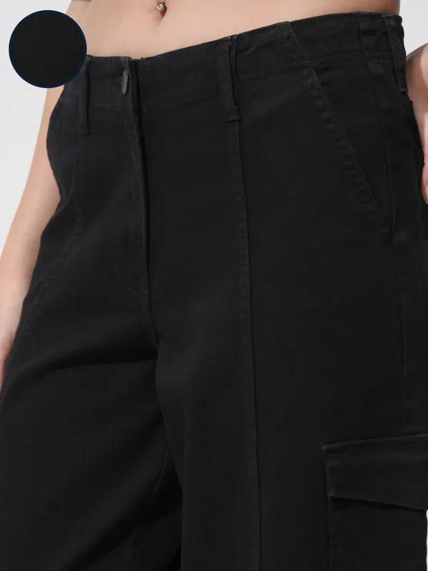 Tokyo Talkies Women Black Wide Leg Stretchable Jeans