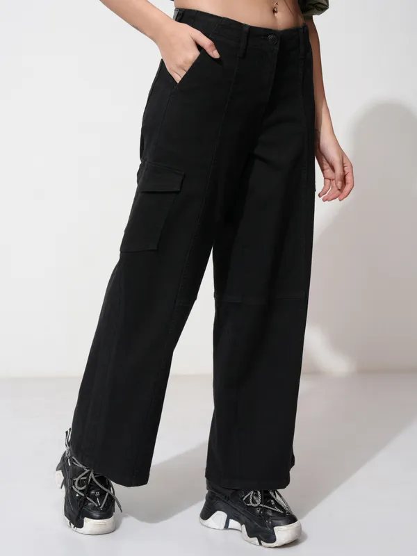 Tokyo Talkies Women Black Wide Leg Stretchable Jeans