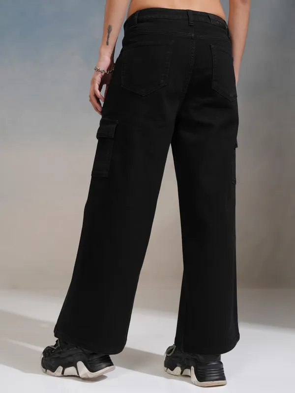 Tokyo Talkies Women Black Wide Leg Stretchable Jeans