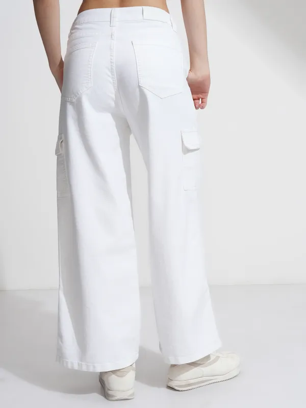 Tokyo Talkies Women White Wide Leg Stretchable Jeans