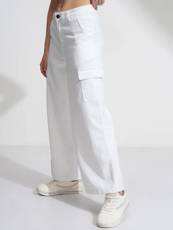 Tokyo Talkies Women White Wide Leg Stretchable Jeans