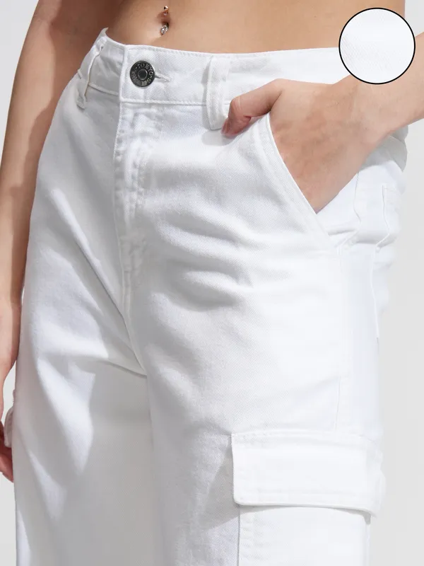 Tokyo Talkies Women White Wide Leg Stretchable Jeans
