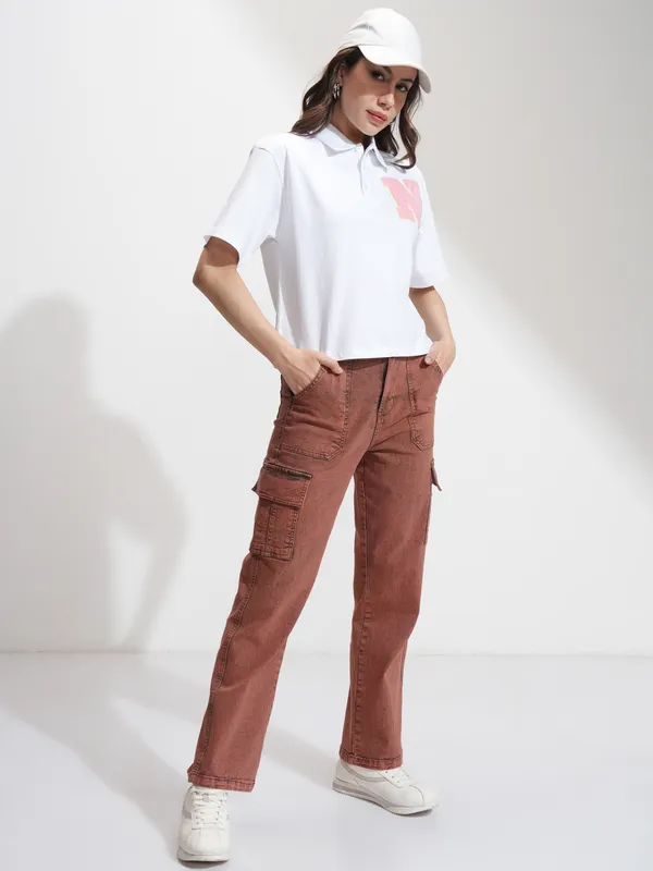 Tokyo Talkies Women Rust Straight Fit Stretchable Jeans