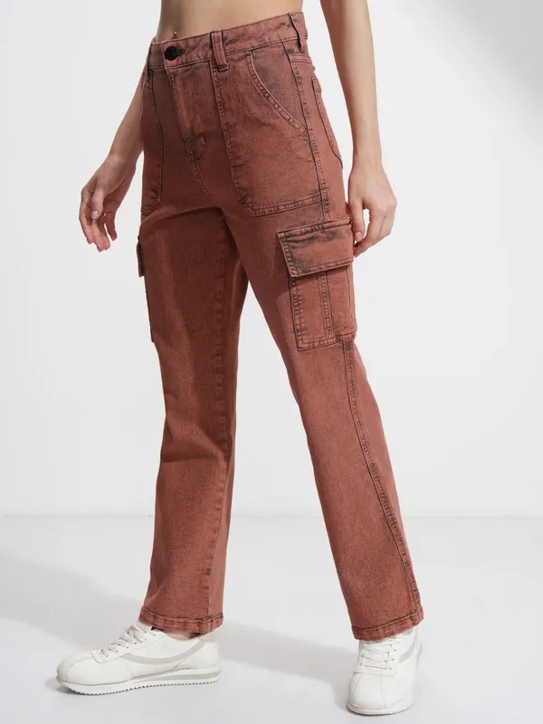 Tokyo Talkies Women Rust Straight Fit Stretchable Jeans