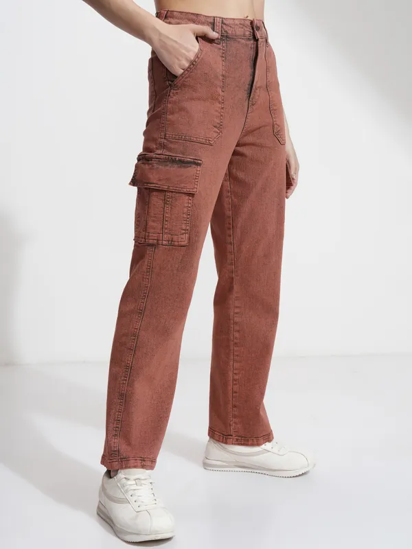 Tokyo Talkies Women Rust Straight Fit Stretchable Jeans