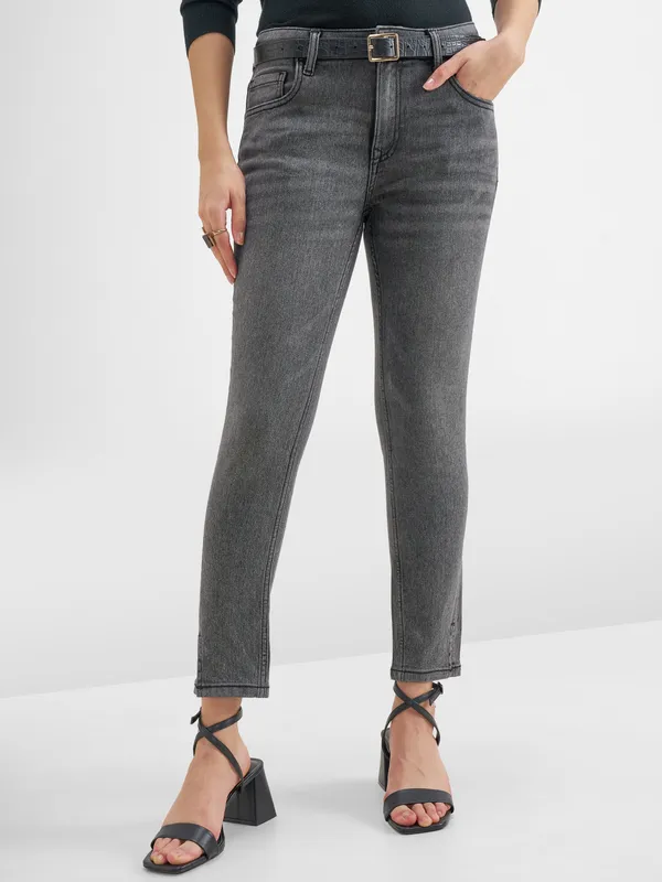 Purple By Tokyo Talkies WomenGrey Skinny Fit Stretchable Jeans