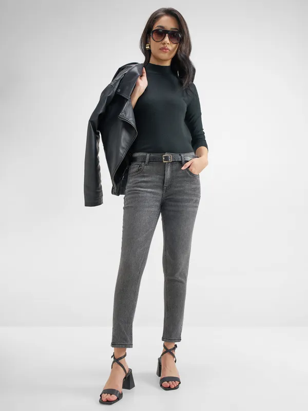 Purple By Tokyo Talkies WomenGrey Skinny Fit Stretchable Jeans