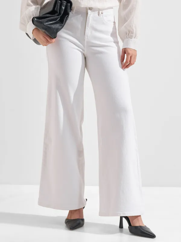 Tokyo Talkies Women White Wide Leg Jeans