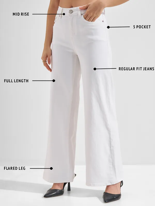 Tokyo Talkies Women White Wide Leg Jeans