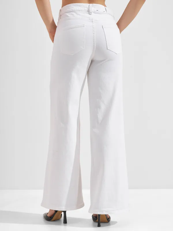 Tokyo Talkies Women White Wide Leg Jeans
