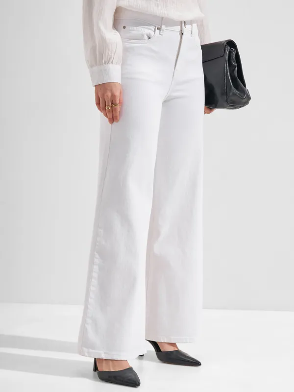Tokyo Talkies Women White Wide Leg Jeans