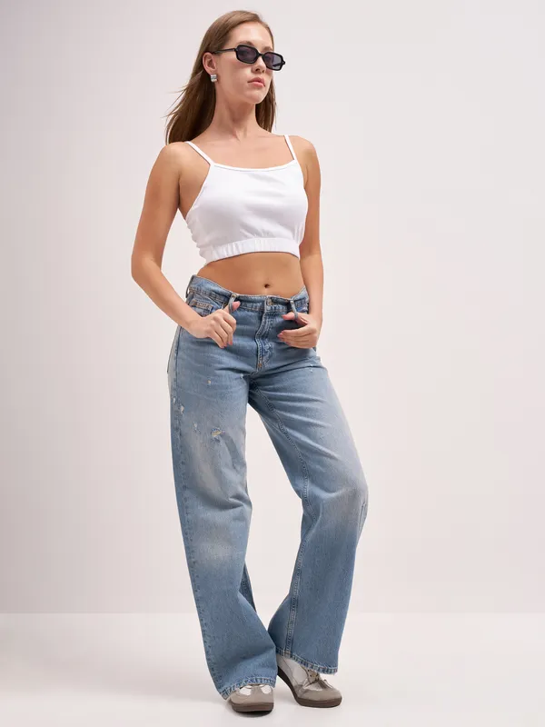 Tokyo Talkies Women White Solid Regular Top