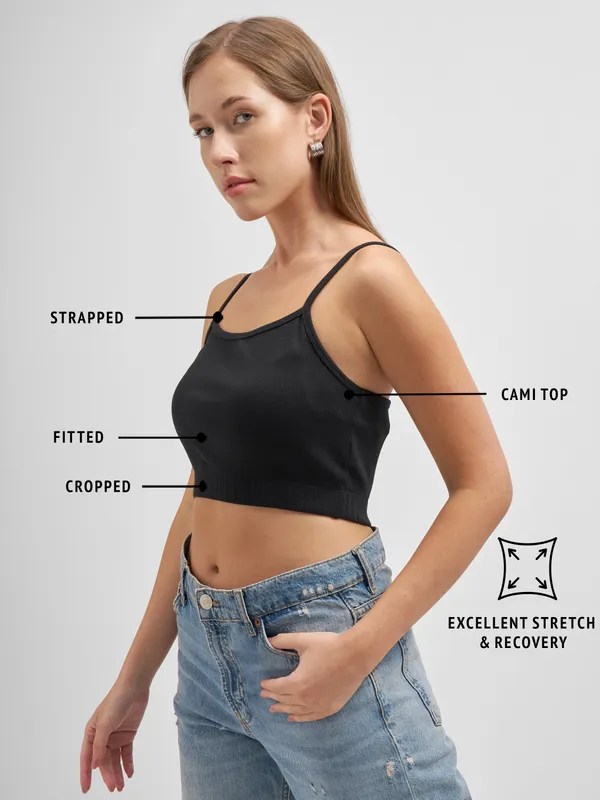 Tokyo Talkies Women Black Solid Regular Top