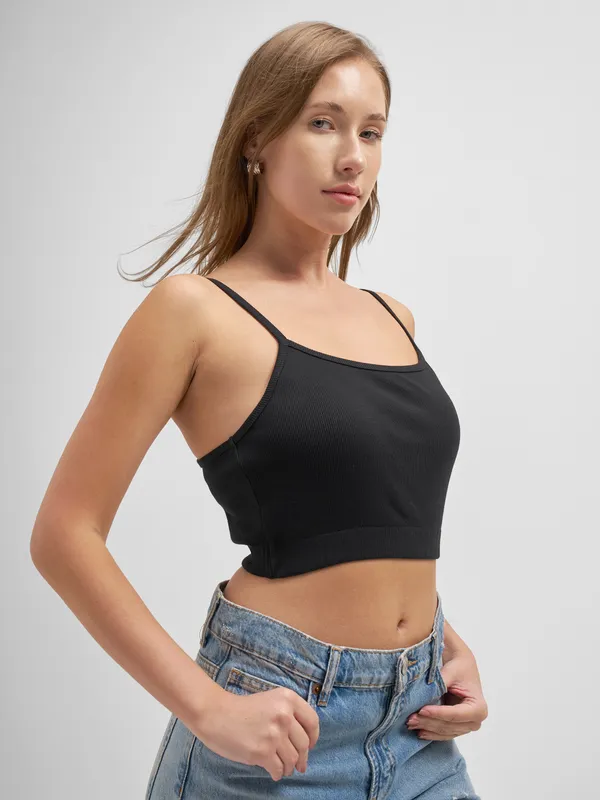 Tokyo Talkies Women Black Solid Regular Top