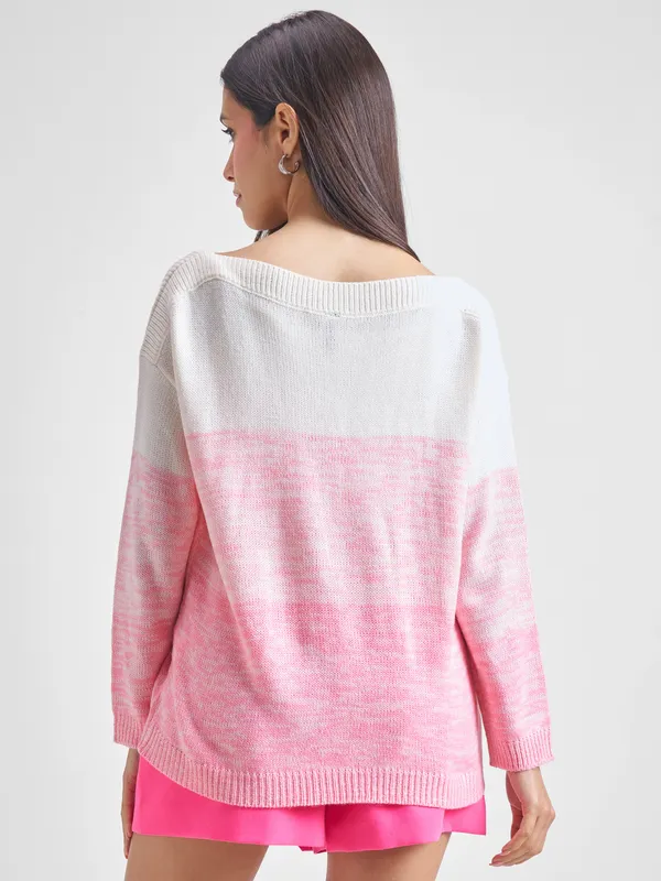Tokyo Talkies Women Off White Round Neck Sweater