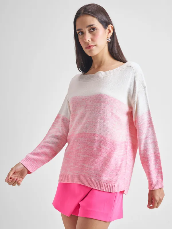 Tokyo Talkies Women Off White Round Neck Sweater