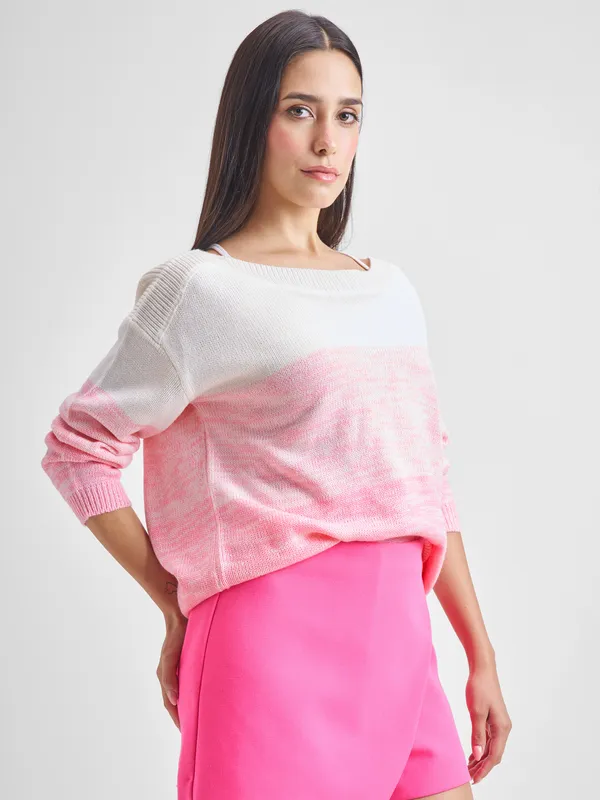 Tokyo Talkies Women Off White Round Neck Sweater