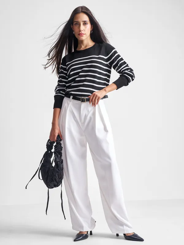 Tokyo Talkies Women Black Round Neck Sweater