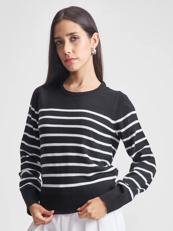 Tokyo Talkies Women Black Round Neck Sweater