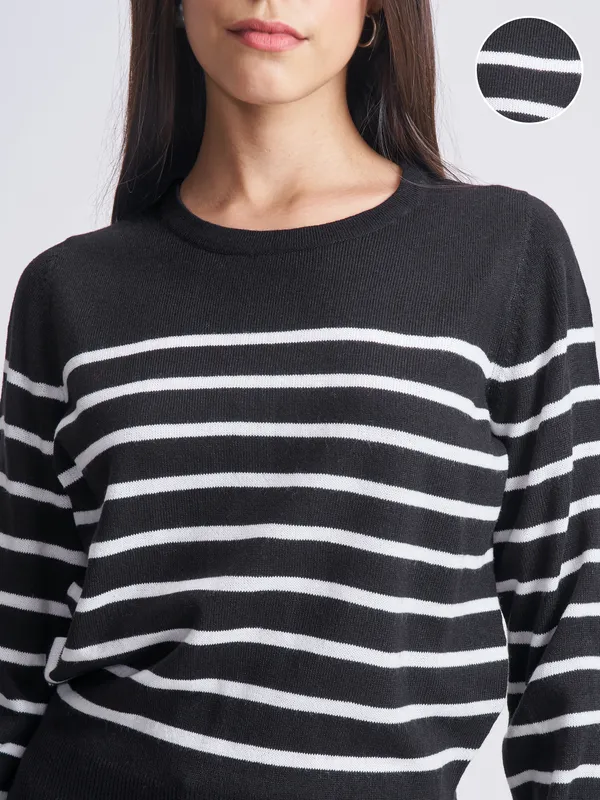 Tokyo Talkies Women Black Round Neck Sweater