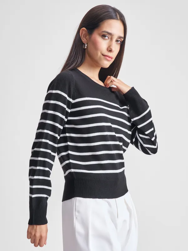 Tokyo Talkies Women Black Round Neck Sweater