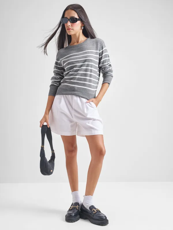 Tokyo Talkies Women Grey Round Neck Sweater