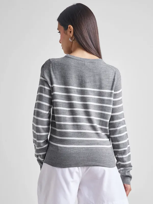 Tokyo Talkies Women Grey Round Neck Sweater