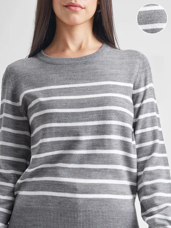 Tokyo Talkies Women Grey Round Neck Sweater