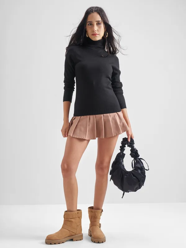 Tokyo Talkies Women Black Turtle Neck Sweater