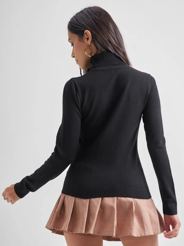 Tokyo Talkies Women Black Turtle Neck Sweater
